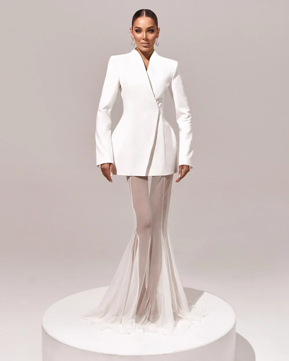 סט שני חלקים אלגנטי בלייזר וחצאית מקסי שיפון - אנסטסיה