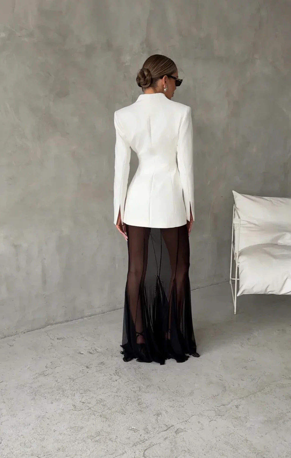 סט שני חלקים אלגנטי בלייזר וחצאית מקסי שיפון - אנסטסיה