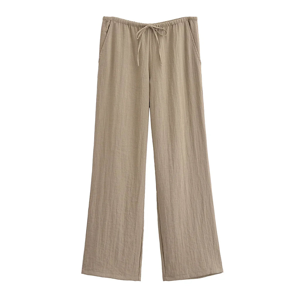 חליפת פשתן שני חלקים חולצת קשירה ומכנסיים ארוכים - אווה