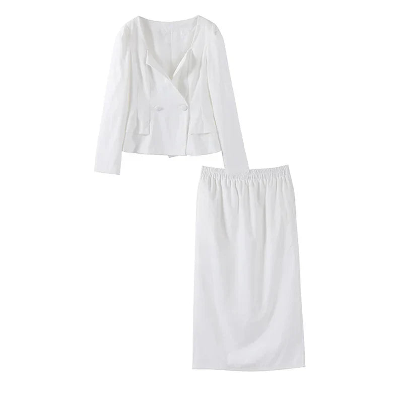 סט שני חלקים אלגנטי חצאית מידי ובלייזר בעיצוב מחויט ויוקרתי - PAS