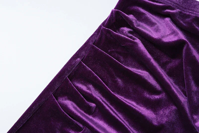 סט שני חלקים קטיפה חולצה וחצאית מקסי צמודה - מירנדה