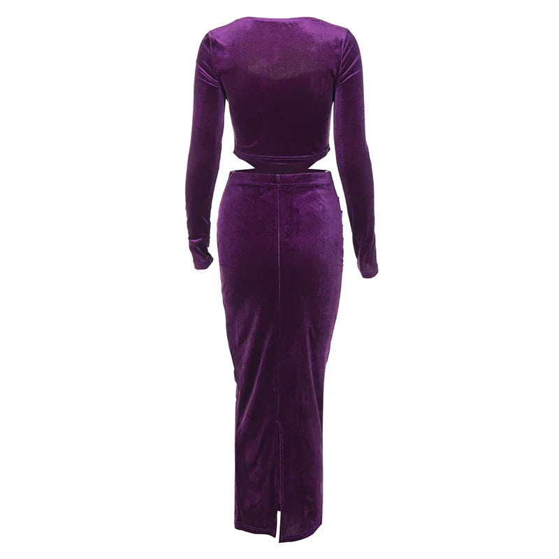 סט שני חלקים קטיפה חולצה וחצאית מקסי צמודה - מירנדה