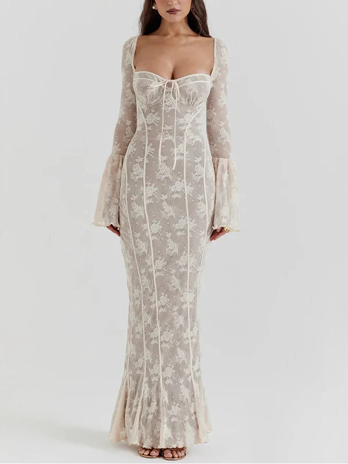 Gladys שמלת מקסי תחרה מחטבת