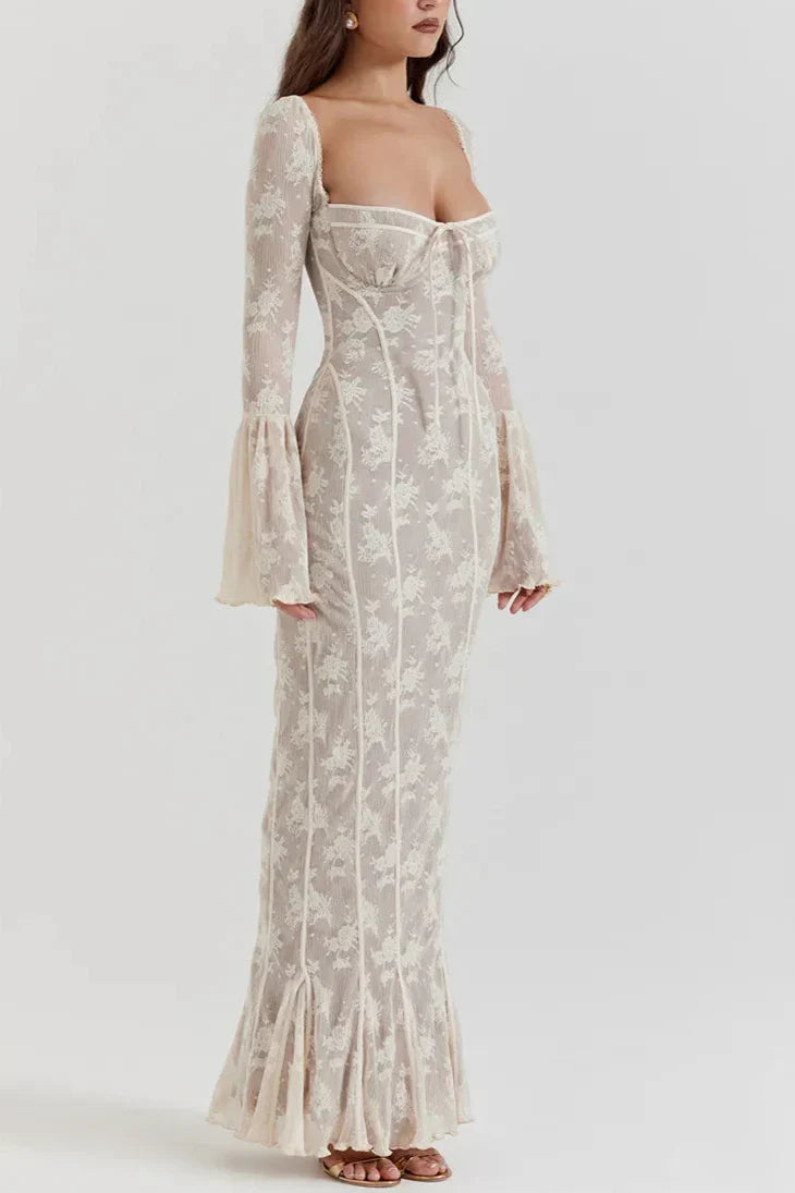 Gladys שמלת מקסי תחרה מחטבת