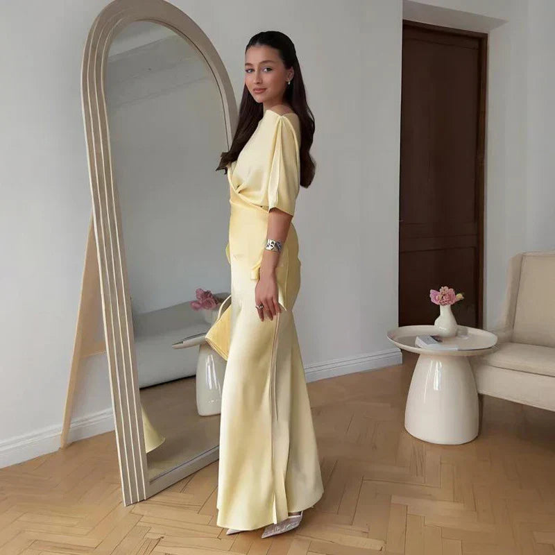 סט סאטן שני חלקים חולצת קשירה בעיצוב קרוס וחצאית מקסי - ליבי