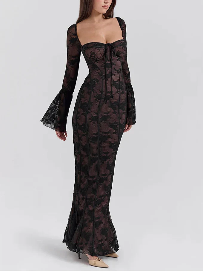 Gladys שמלת מקסי תחרה מחטבת